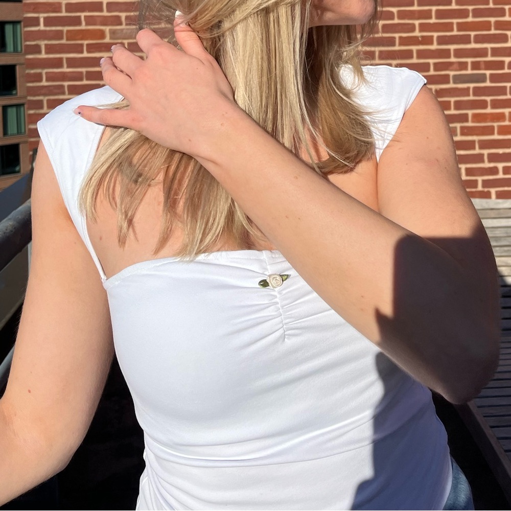 Princess Polly baby blue rose open back top